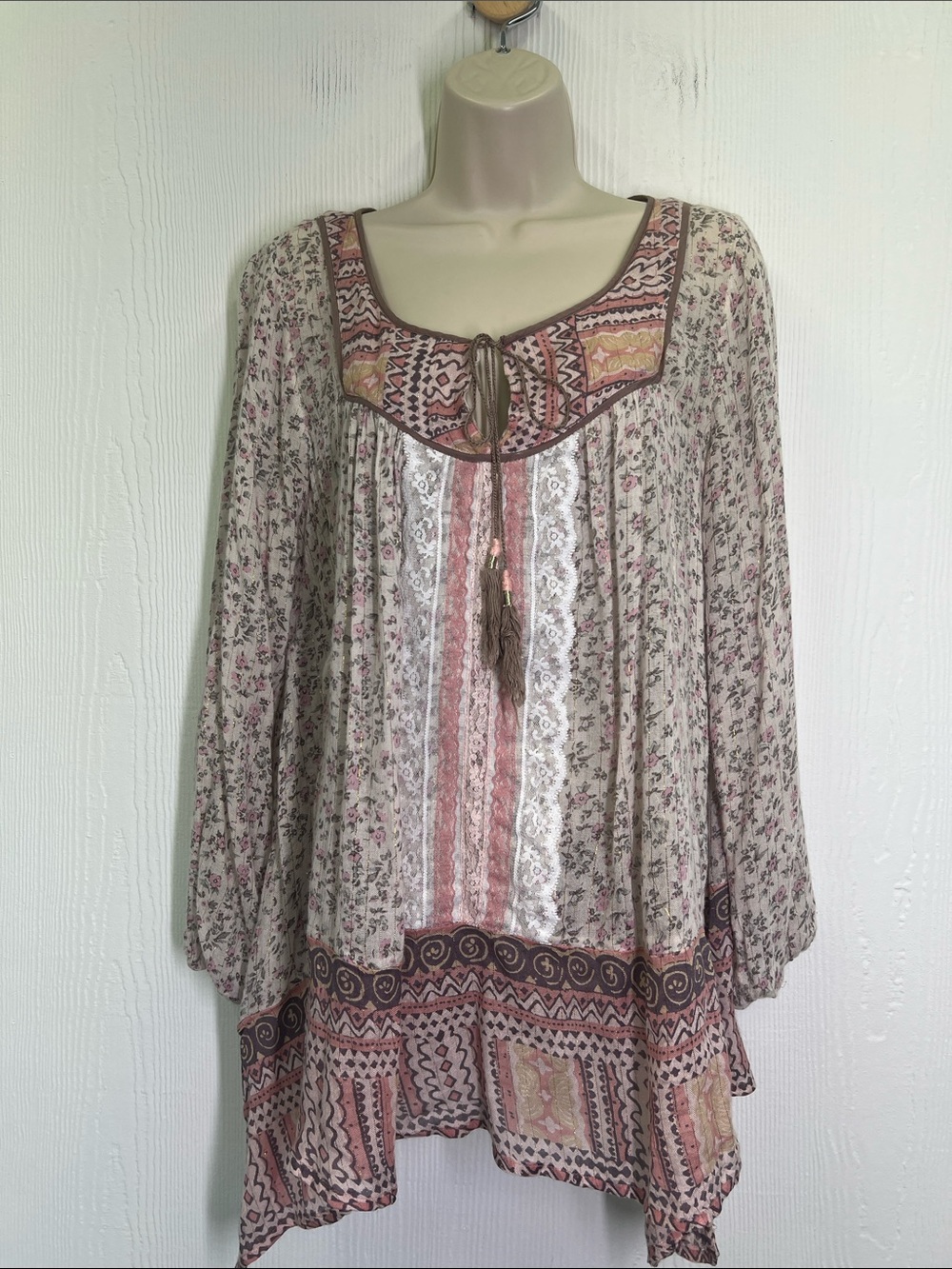 Free People - Dream Lover Ditsy Floral Lace Long Sleeve Blouse Size Small - Picture 8 of 12